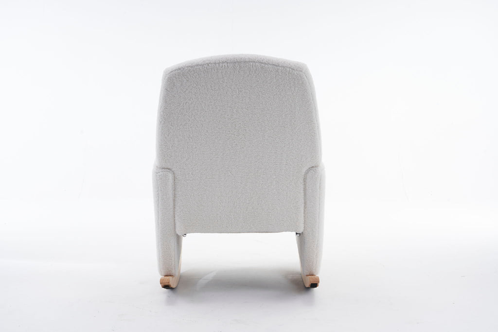 Teddy Fabric Nursery Rocking Chair With Adjustable Footrest - Ivory
