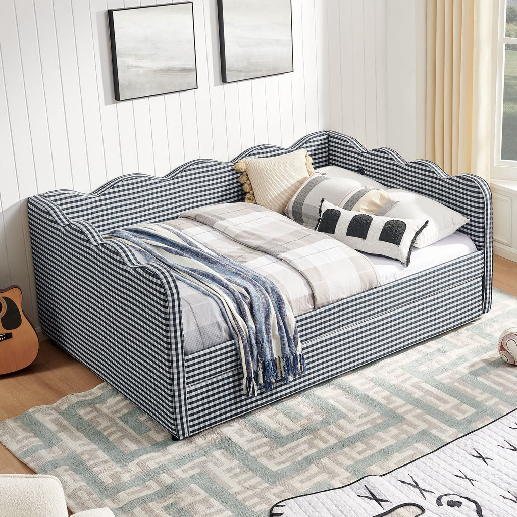 Gingham Daybed & USB Charging Port, Wave-Shaped Design