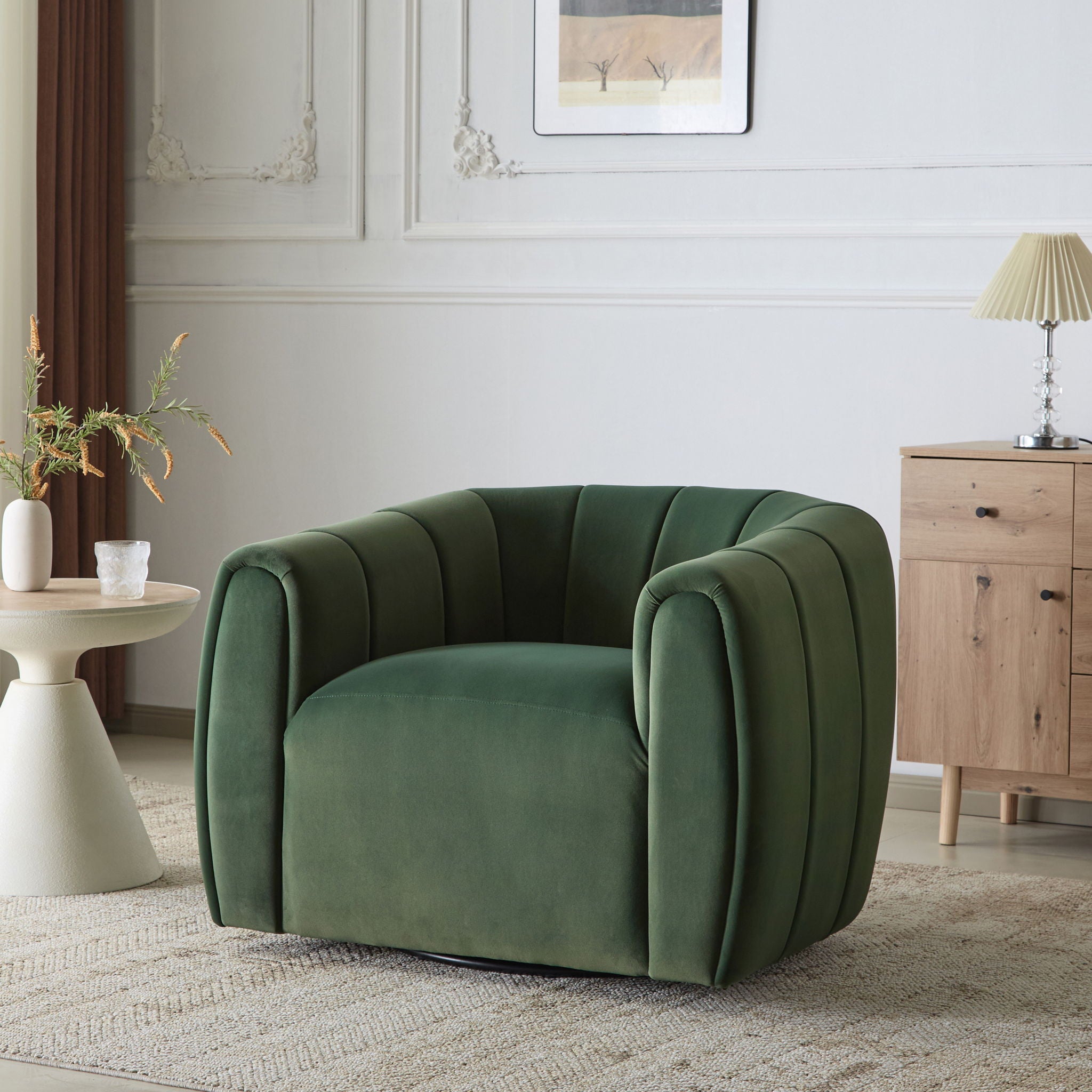 Serenizia - Upholstered Swivel Chair With Channel Tufted