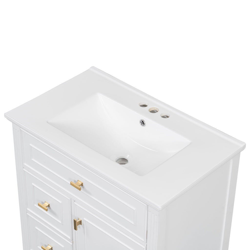 Modern Bathroom Vanity With Sink, 1 Flip Drawer And 2 Drawers, Adjustable Shelf