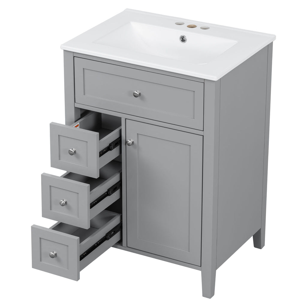 Bathroom Vanity With Sink, 3 Drawers & Cabinet With Adjustable Shelves