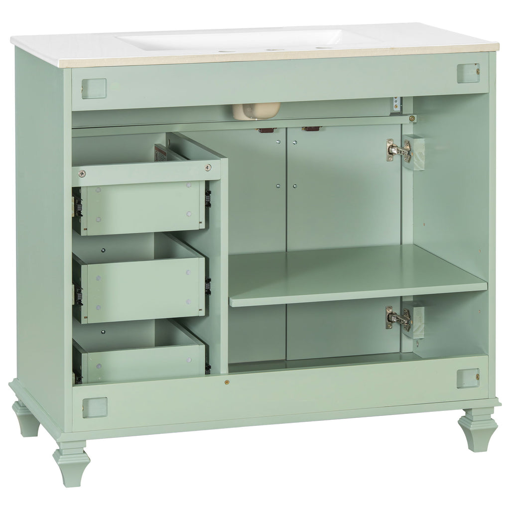 Modern Bathroom Vanity With Sink, 3 Drawers & 2 Doors
