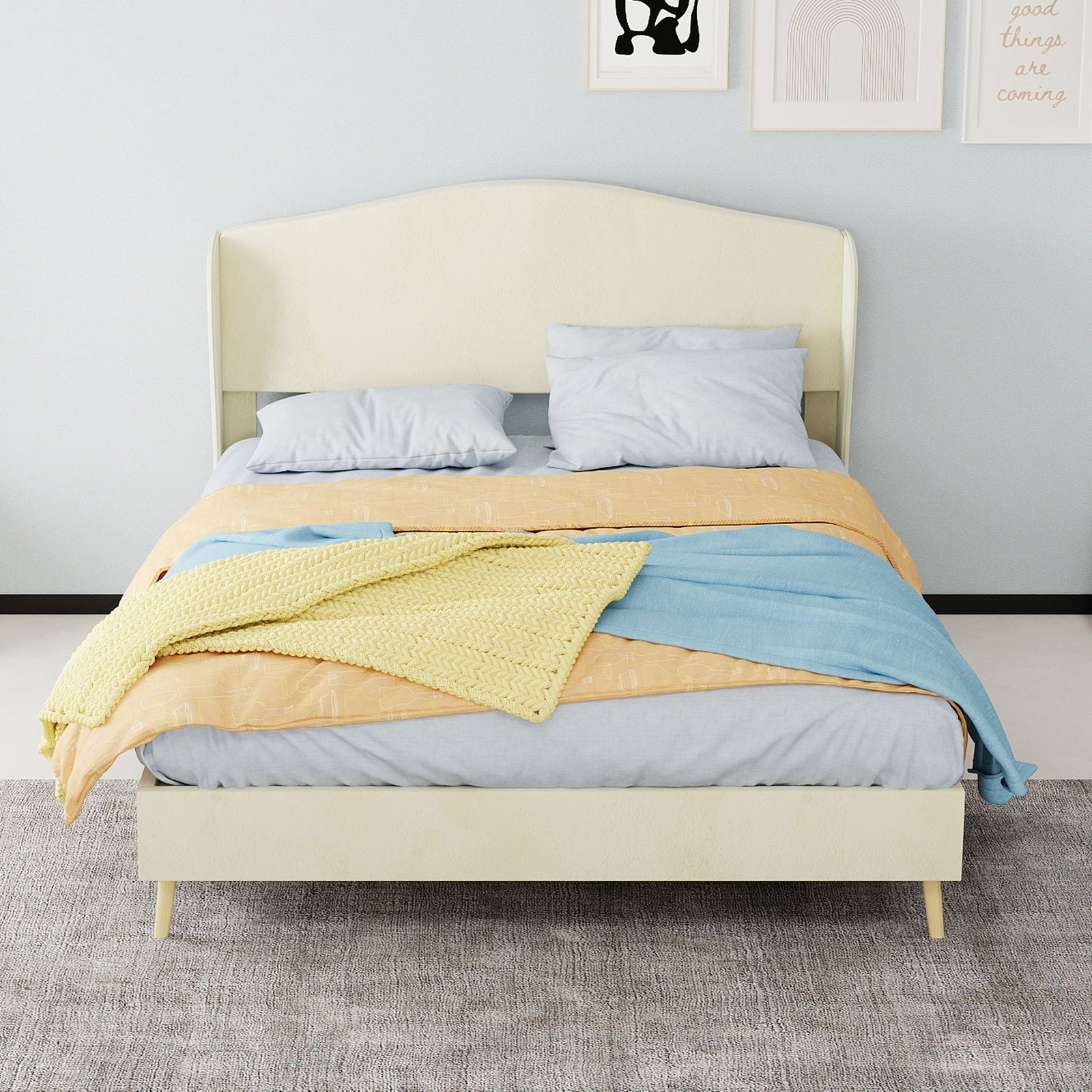 Upholstered Bed, Tufted Headboard, Comfortable Sleep
