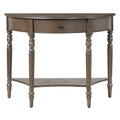Half Moon Console Table With Drawer & Shelf For Living Room - Walnut