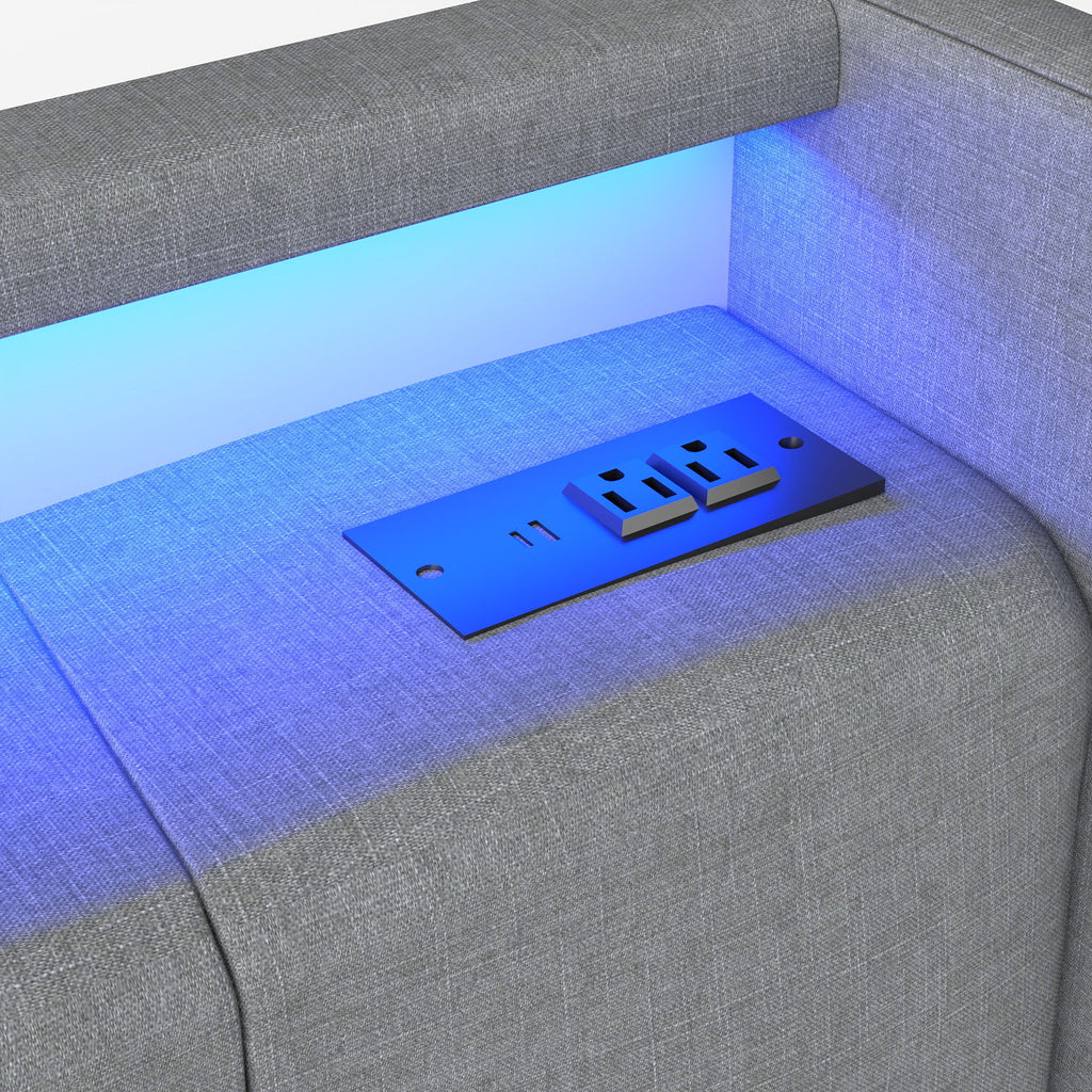 Platform Bed Frame With RGB LED Lights, Charging Station, Storage Headboard & 4 Underbed Drawers