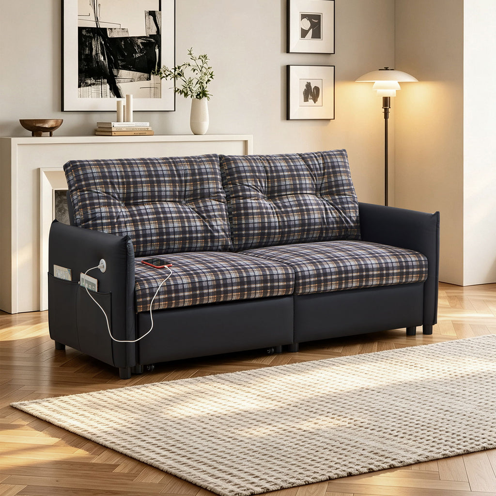 Sleeper Sofa, Expandable Sectional With Ottoman For Living Room