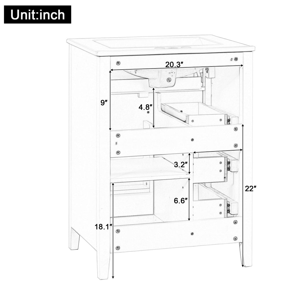 Bathroom Vanity With Sink, 3 Drawers & Cabinet With Adjustable Shelves