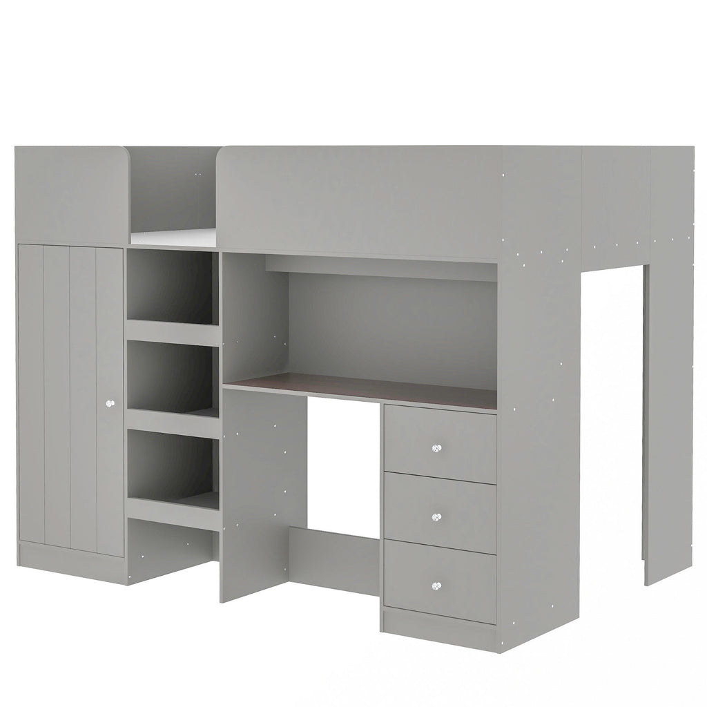 Loft Bed With Built In Wardrobe, Desk, Shelves, And Drawers