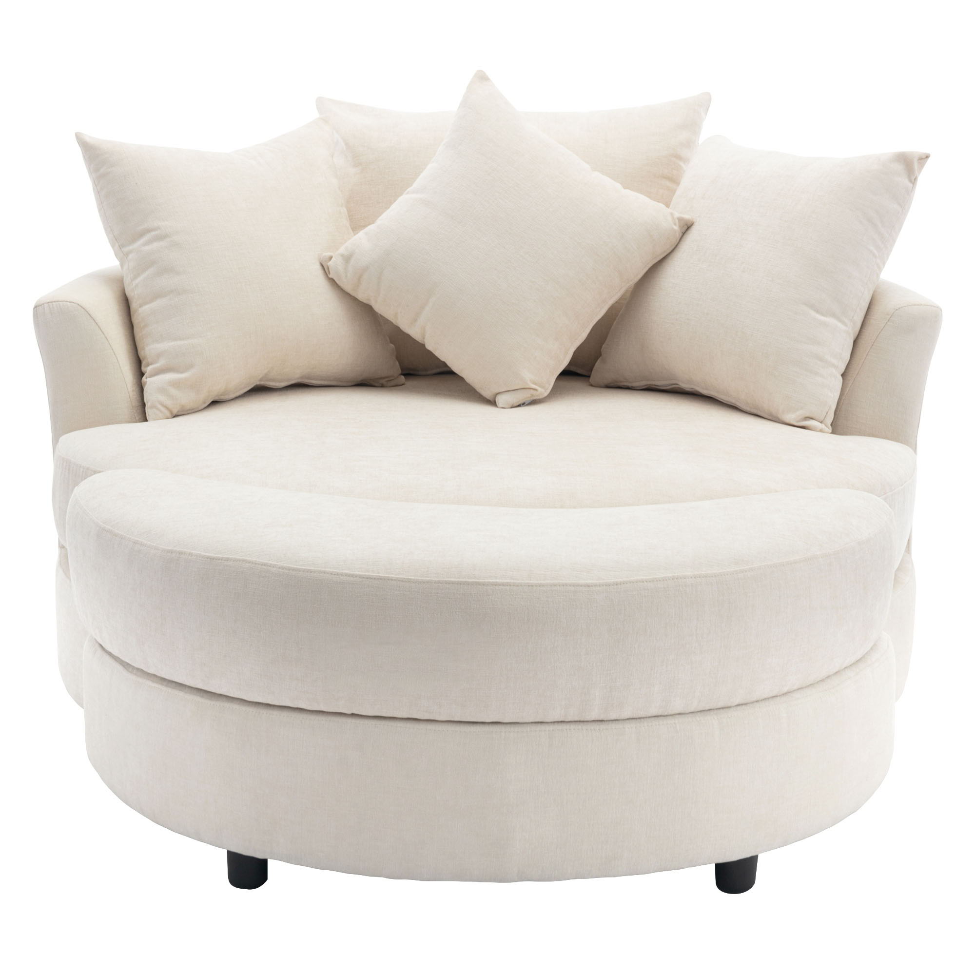 360° Swivel Accent Barrel Chair With Storage Ottoman & 4 Pillows, Modern Leisure Chair Round Accent For Living Room