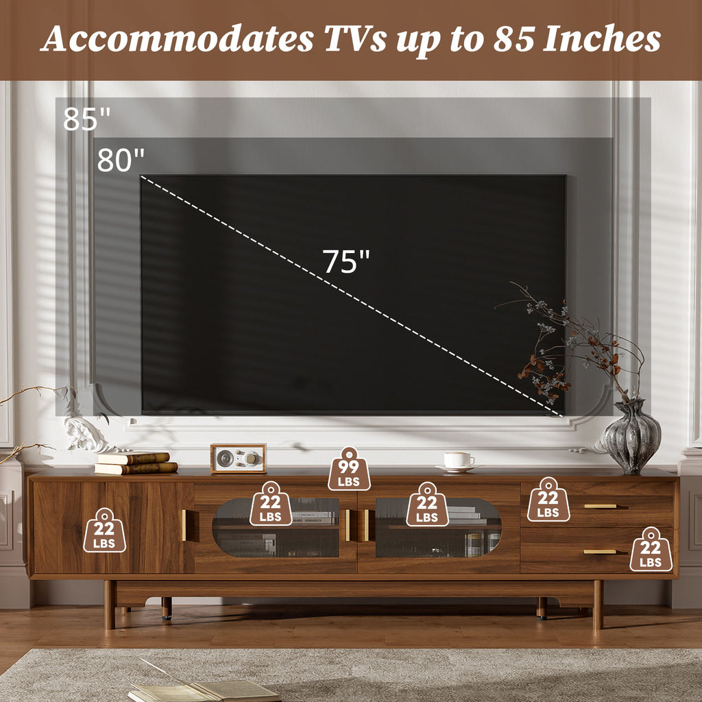 Modern TV Stand With Fluted Glass Doors & 2 Drawers