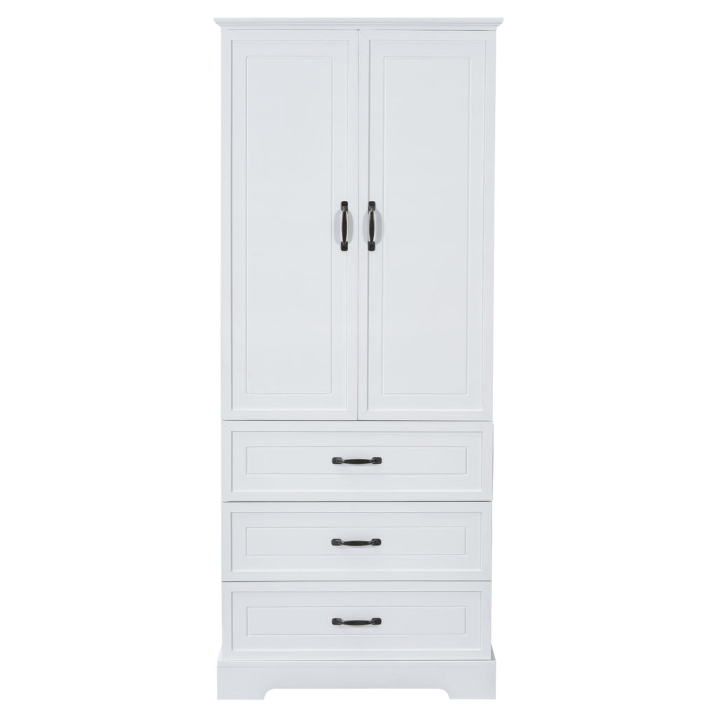 Tall Bathroom Storage Cabinet With 2 Doors And Drawers, Adjustable Shelf - White