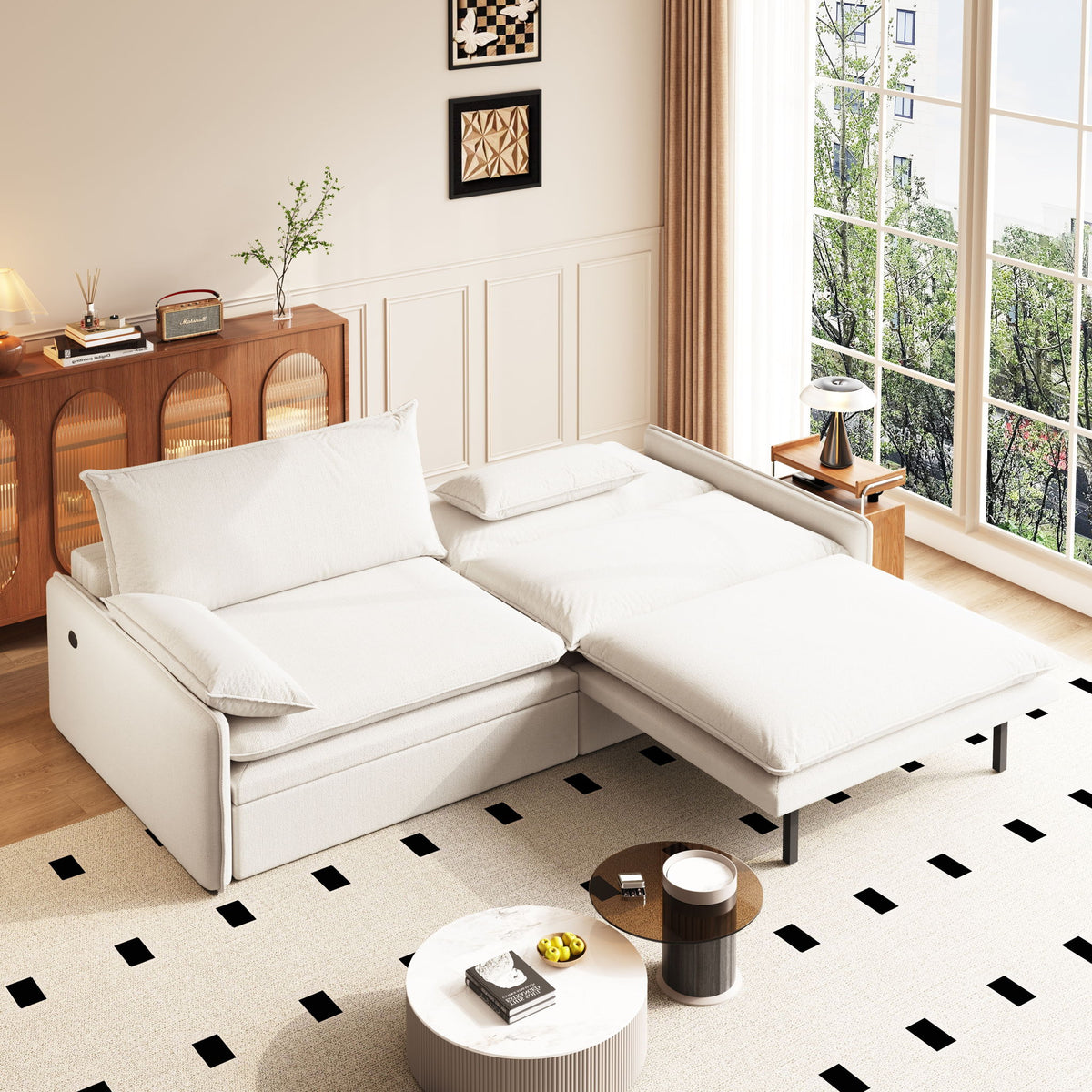 4 Seat Convertible Sleeper Sofa Bed, Modern With Storage
