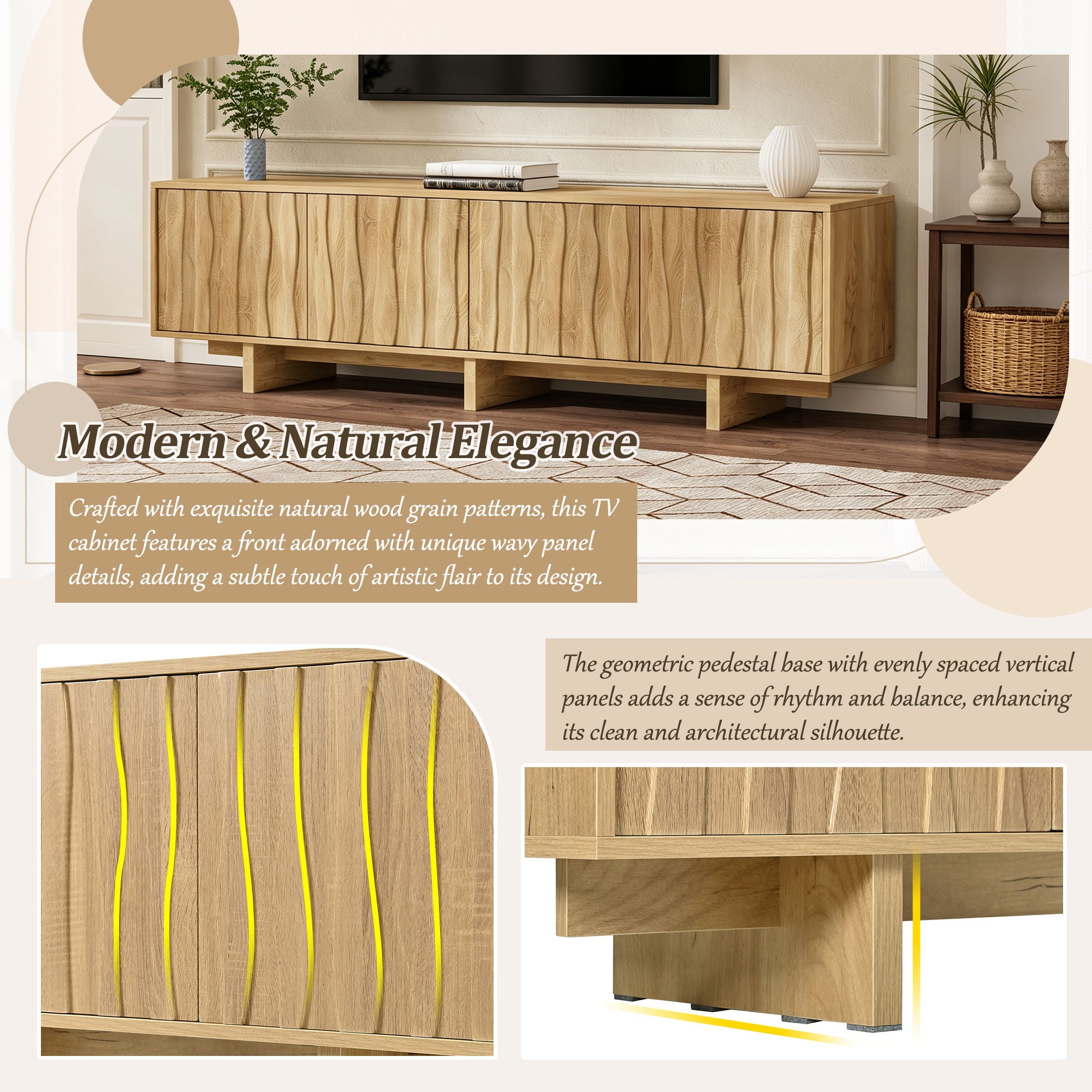 Retro Style TV Stand With Wavy Door