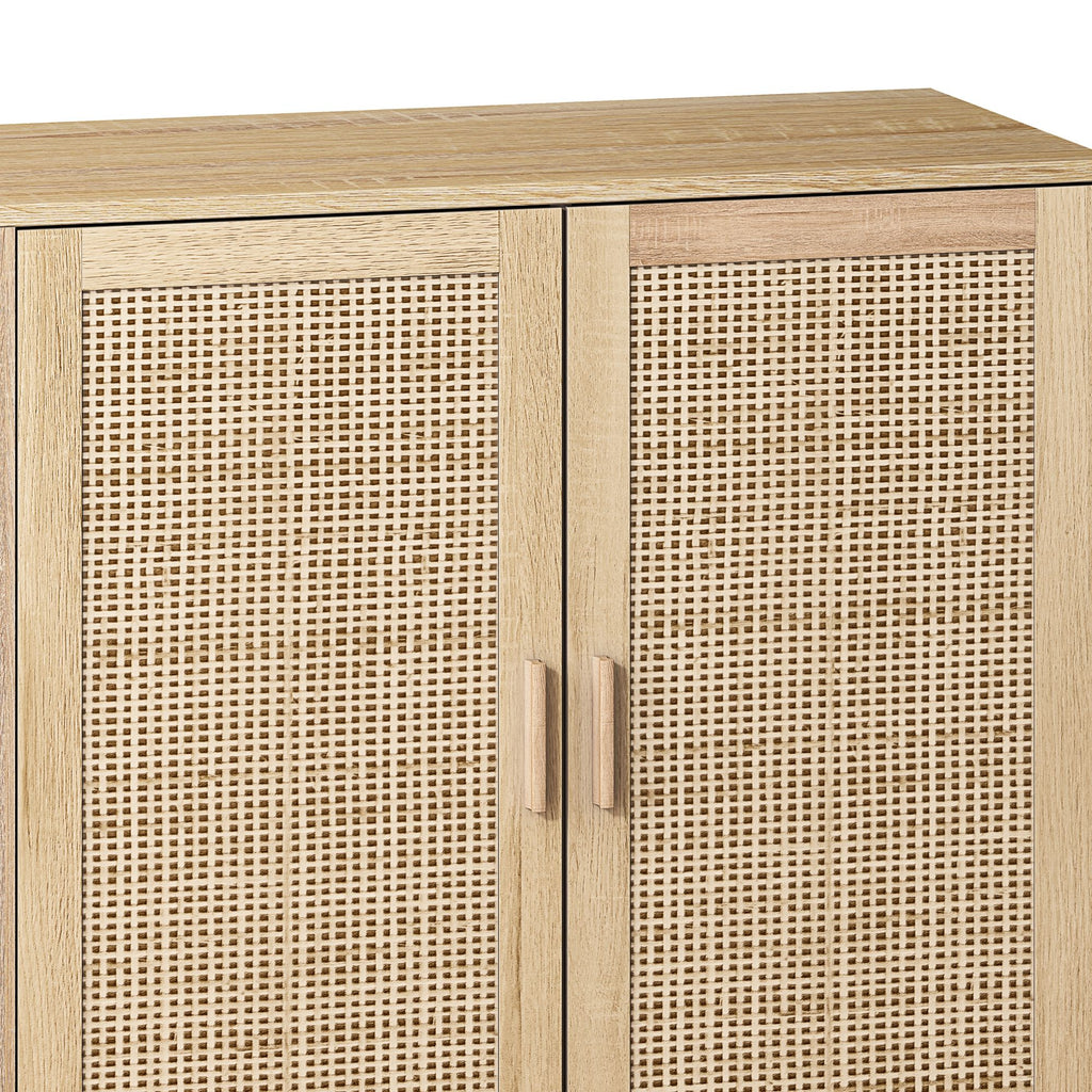 Elegant And Functional 4 Door Rattan Decorative Storage Cabinet