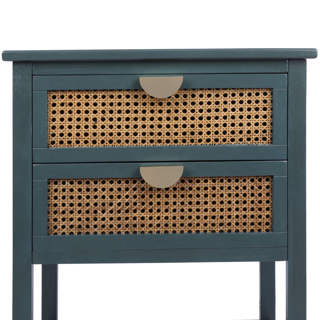 2 Drawer Side Table, Natural Rattan