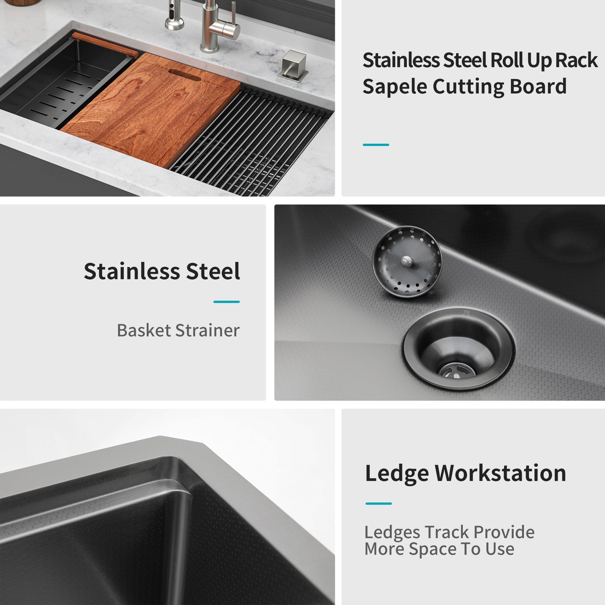 Workstation Kitchen Sink, Single Bowl Undermount