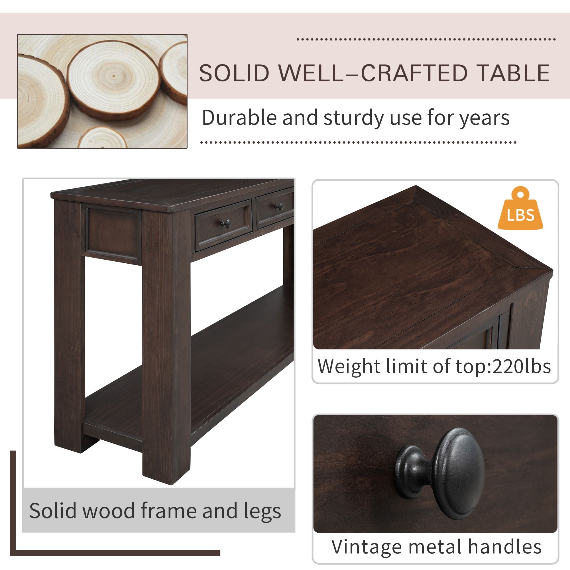 Hearth & Haven Clara - Console Table With Storage Drawers And Bottom Shelf