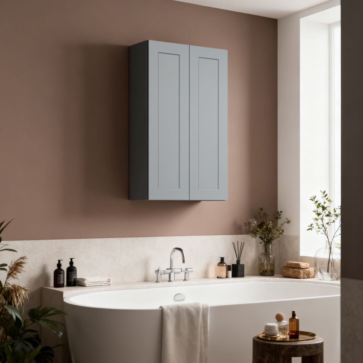 Shaker Wall Cabinet, Soft Close Doors, Adjustable Shelves, Double Door Storage - Gray