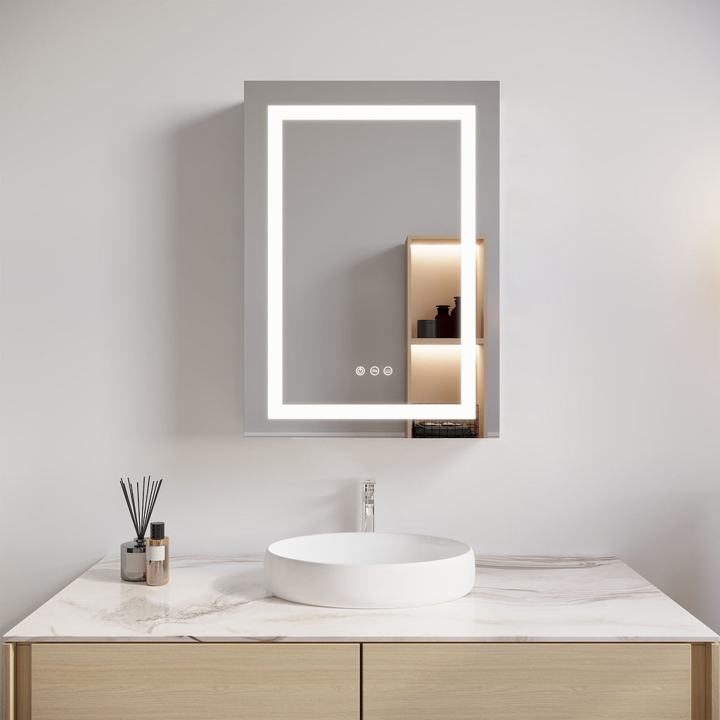 Bathroom Medicine Cabinet With LED Mirror, Anti-Fog, Waterproof, 3000K~6000K Single Door Lighted Bathroom Cabinet With Touch Swich