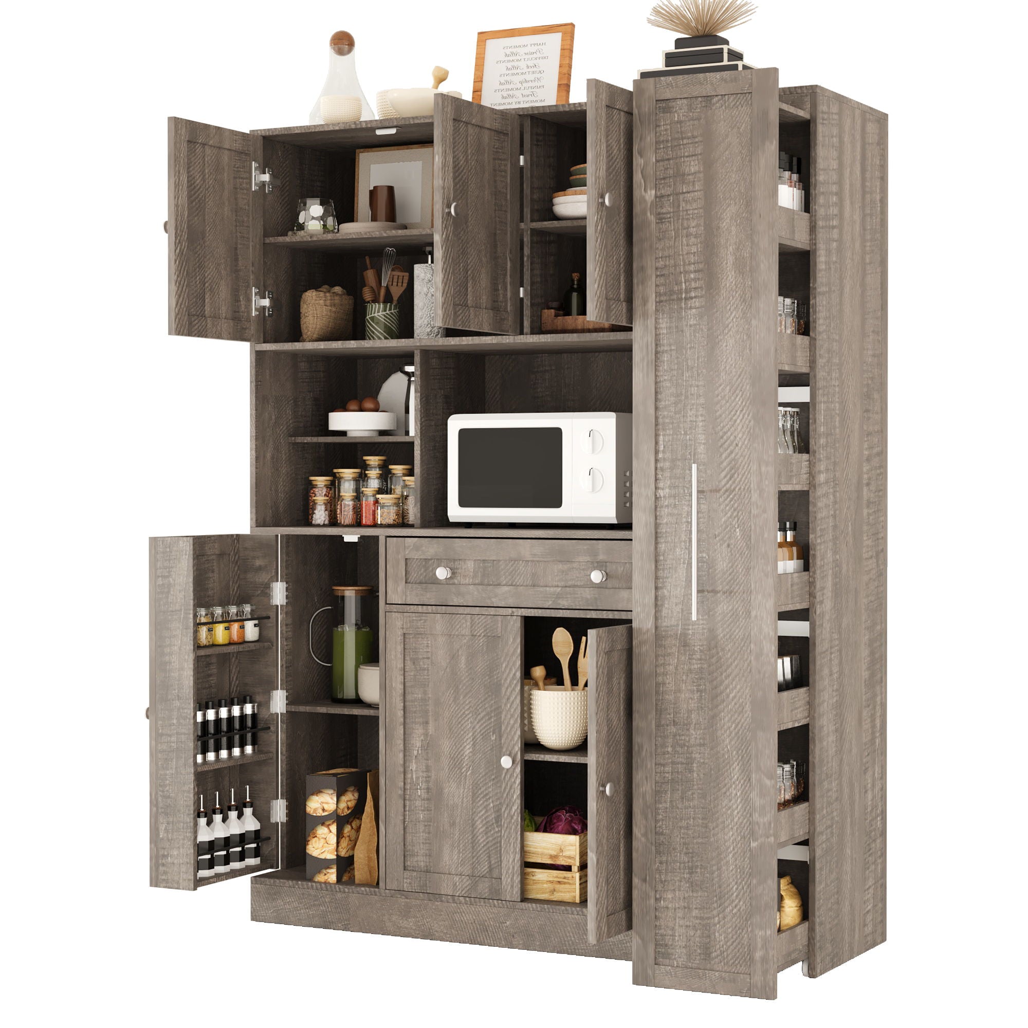 Large Kitchen Pantry Storage Cabinet Cupboard With Pull Out Side Cabinet