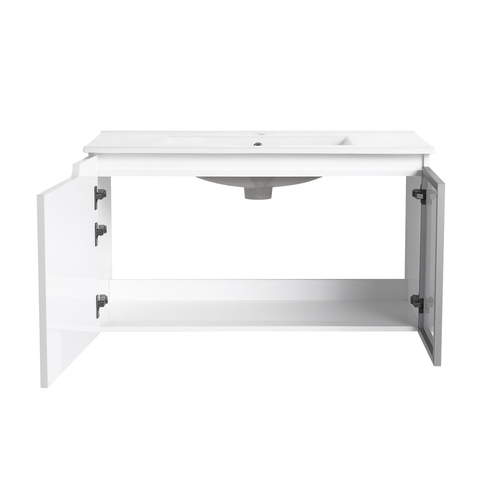 Wall Mounted Bathroom Vanity With Sink, Soft Close Doors, Cabinet & Half Door