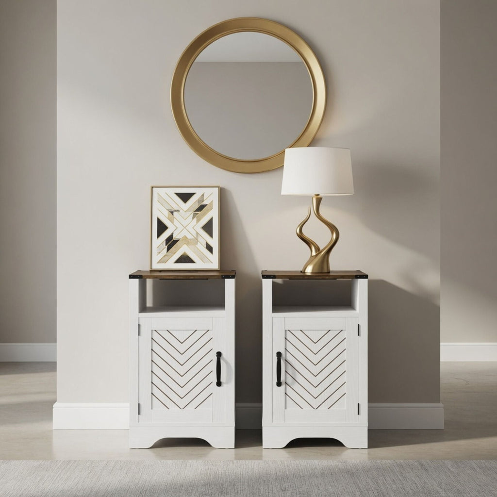 Farmhouse Nightstand With Charging Station & Storage