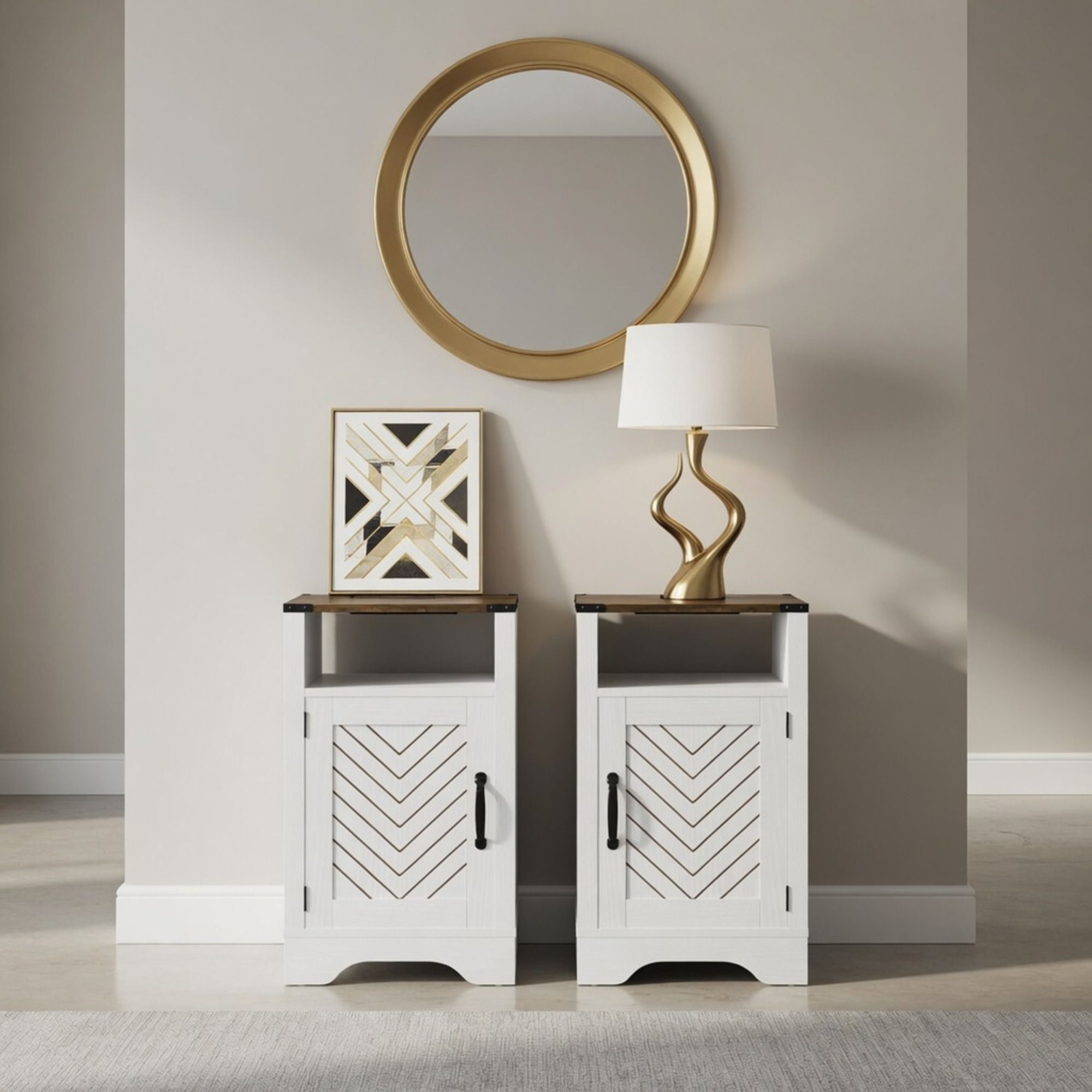 Farmhouse Nightstand With Charging Station & Storage