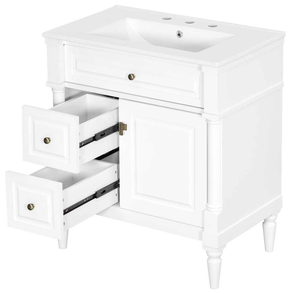 Modern Bathroom Vanity With Sink, Freestanding Cabinet With Flip Drawer & Adjustable Shelf