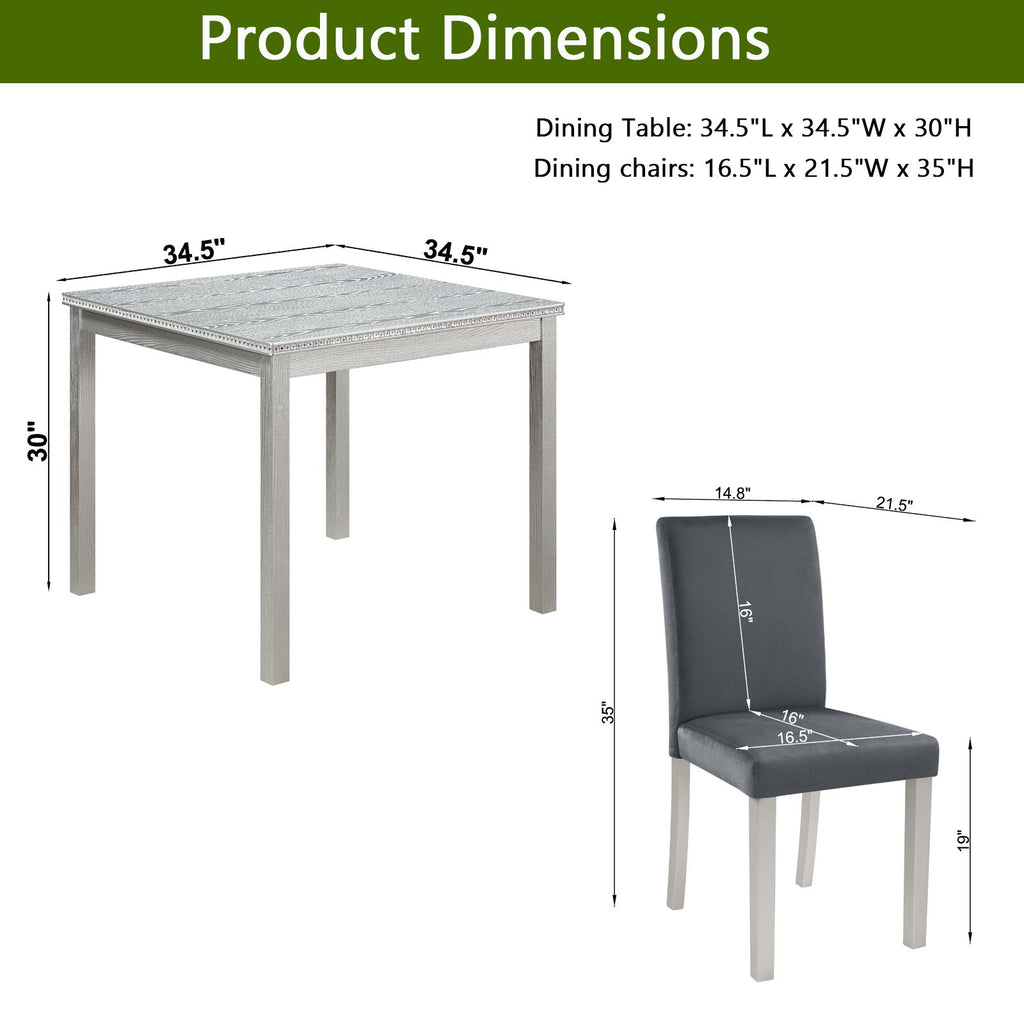 5 Pieces Wooden Dining Table Set, Square Table And 4 Upholstered Chairs