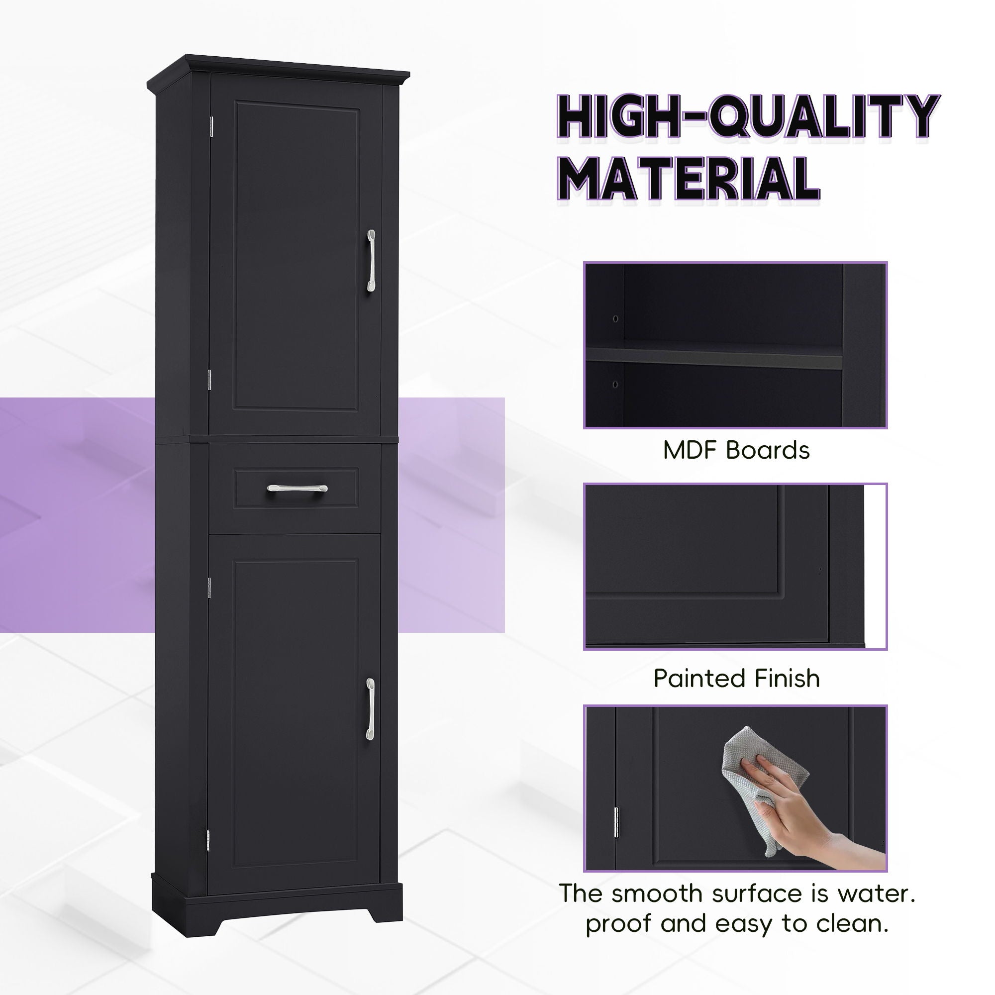 Tall Freestanding Bathroom Storage Cabinet With 2 Doors And Adjustable Shelves