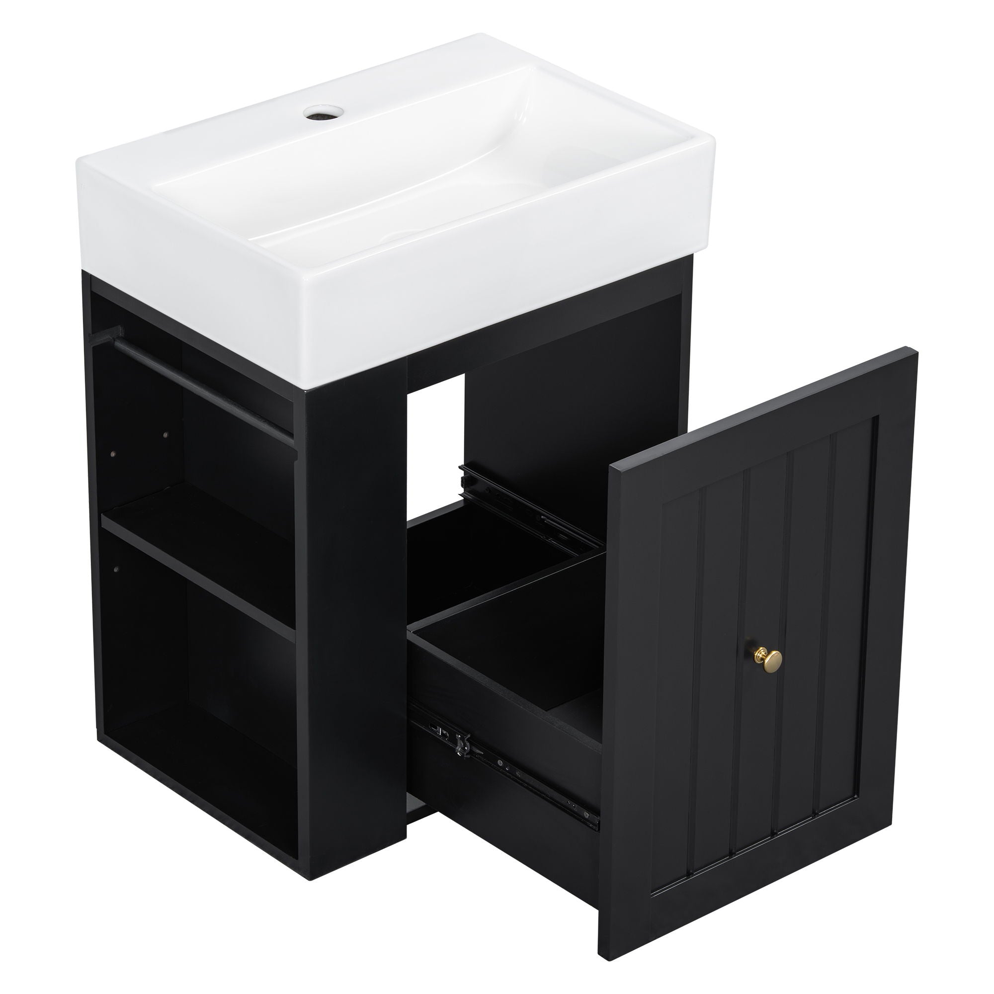 Modern Bathroom Vanity With Sink, Storage Cabinet, Drawer & Side Shelf