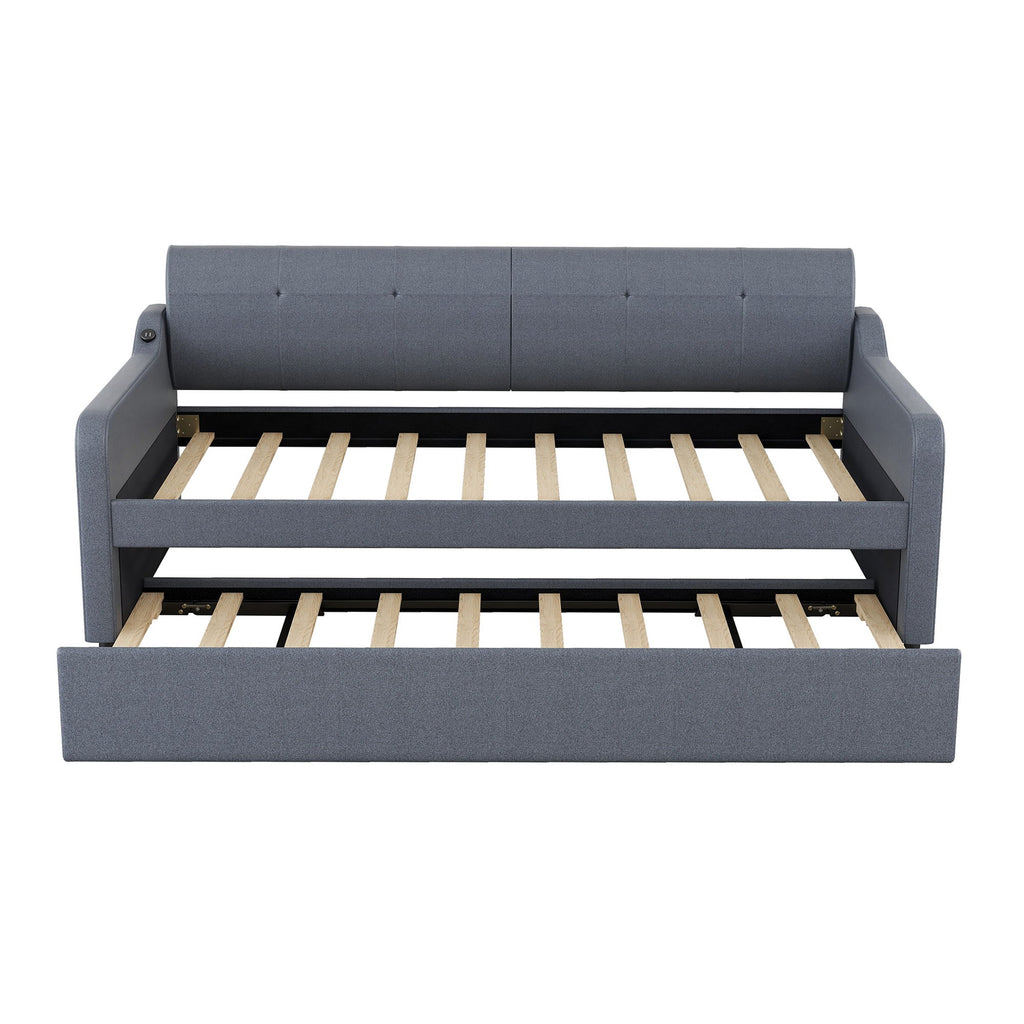 Upholstered Daybed With Trundle And USB Charging