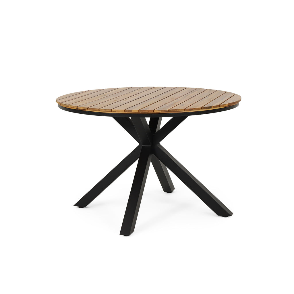 5 Piece Outdoor Dining Set With Round Table And 4 Wrapped Chairs - Black / Brown / Teak