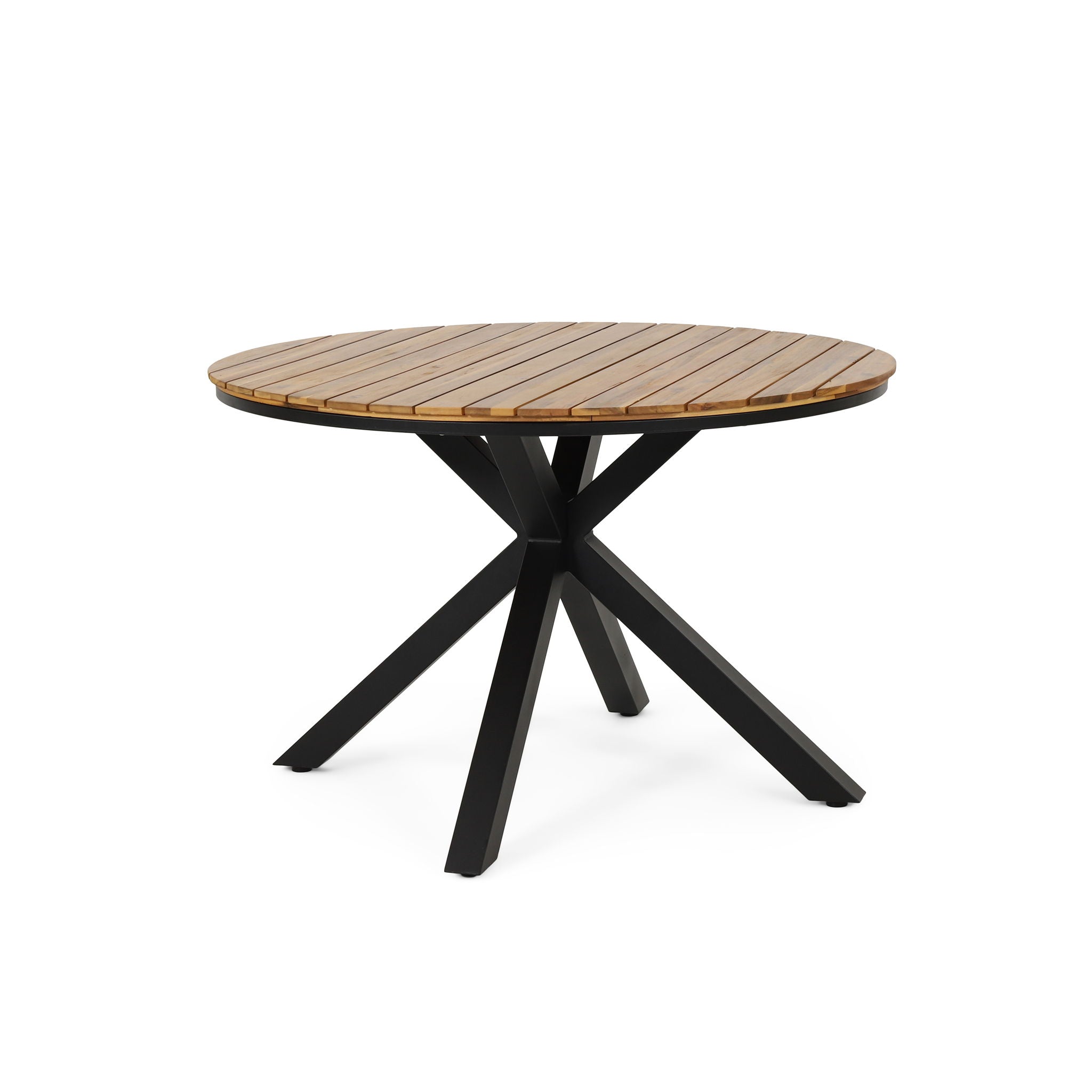 5 Piece Outdoor Dining Set With Round Table And 4 Wrapped Chairs - Black / Brown / Teak