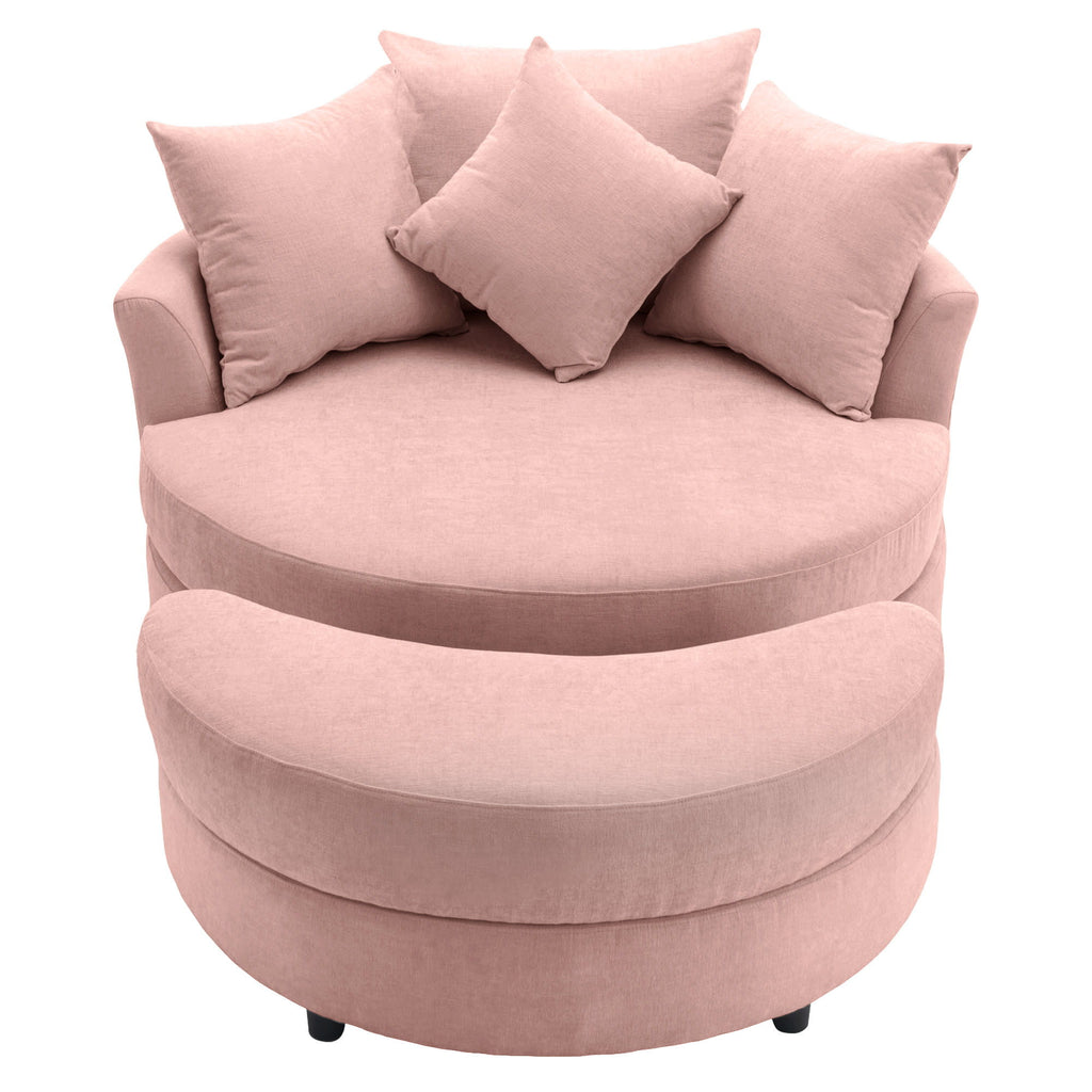 360° Swivel Accent Barrel Chair With Storage Ottoman & 4 Pillows, Modern Leisure Chair Round Accent For Living Room