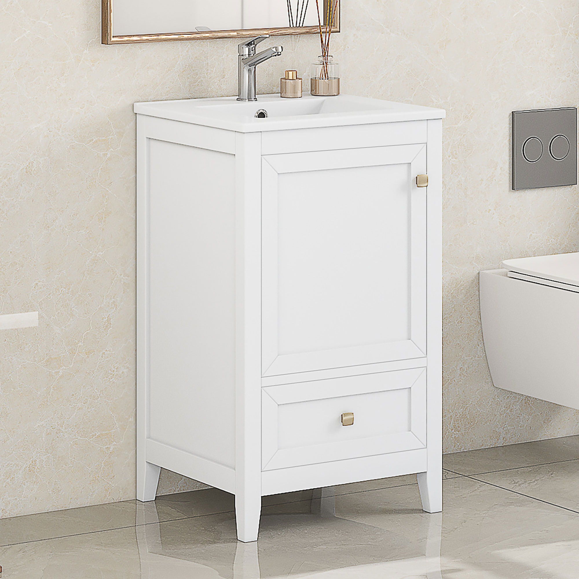 Bathroom Vanity With Sink, Soft Closing Cabinet Door, Storage Rack And Drawer