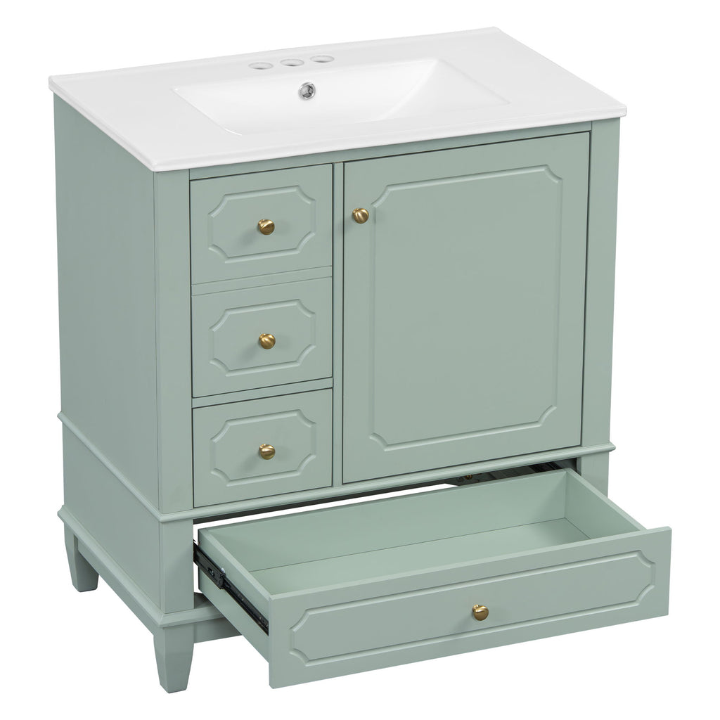Bathroom Vanity With Sink, Freestanding Vanity Cabinet With Ceramic Basin, Soft Close Door, 3 Drawers