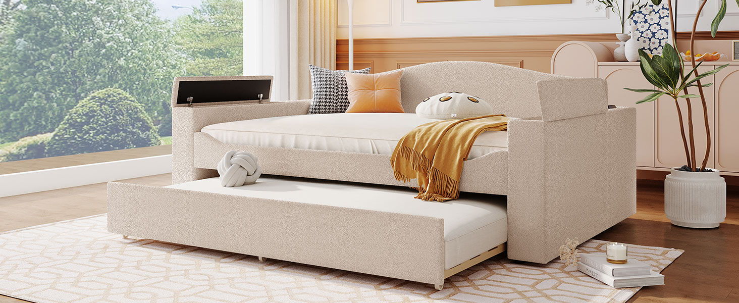 Upholstered Daybed With Storage Armrests, Trundle And Latest Integrated tooth Audio System