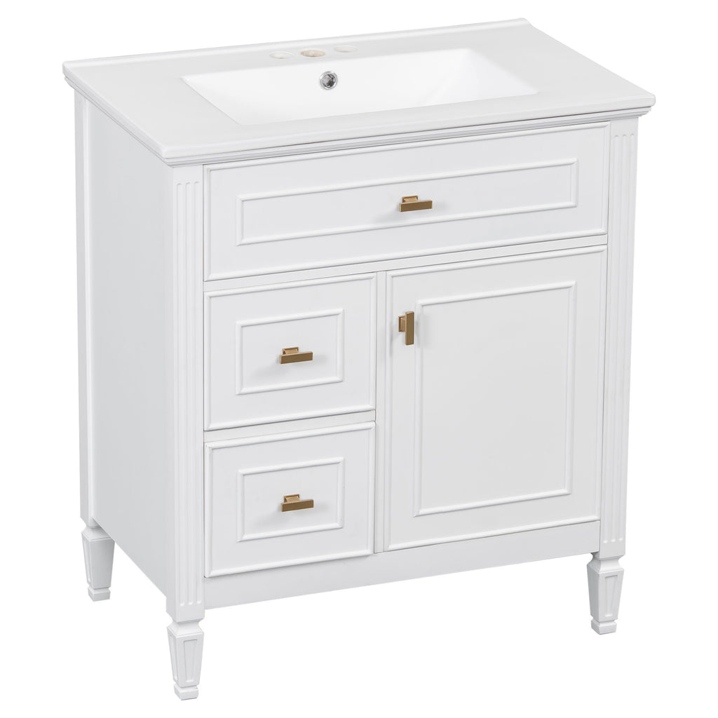 Modern Bathroom Vanity With Sink, 1 Flip Drawer And 2 Drawers, Adjustable Shelf