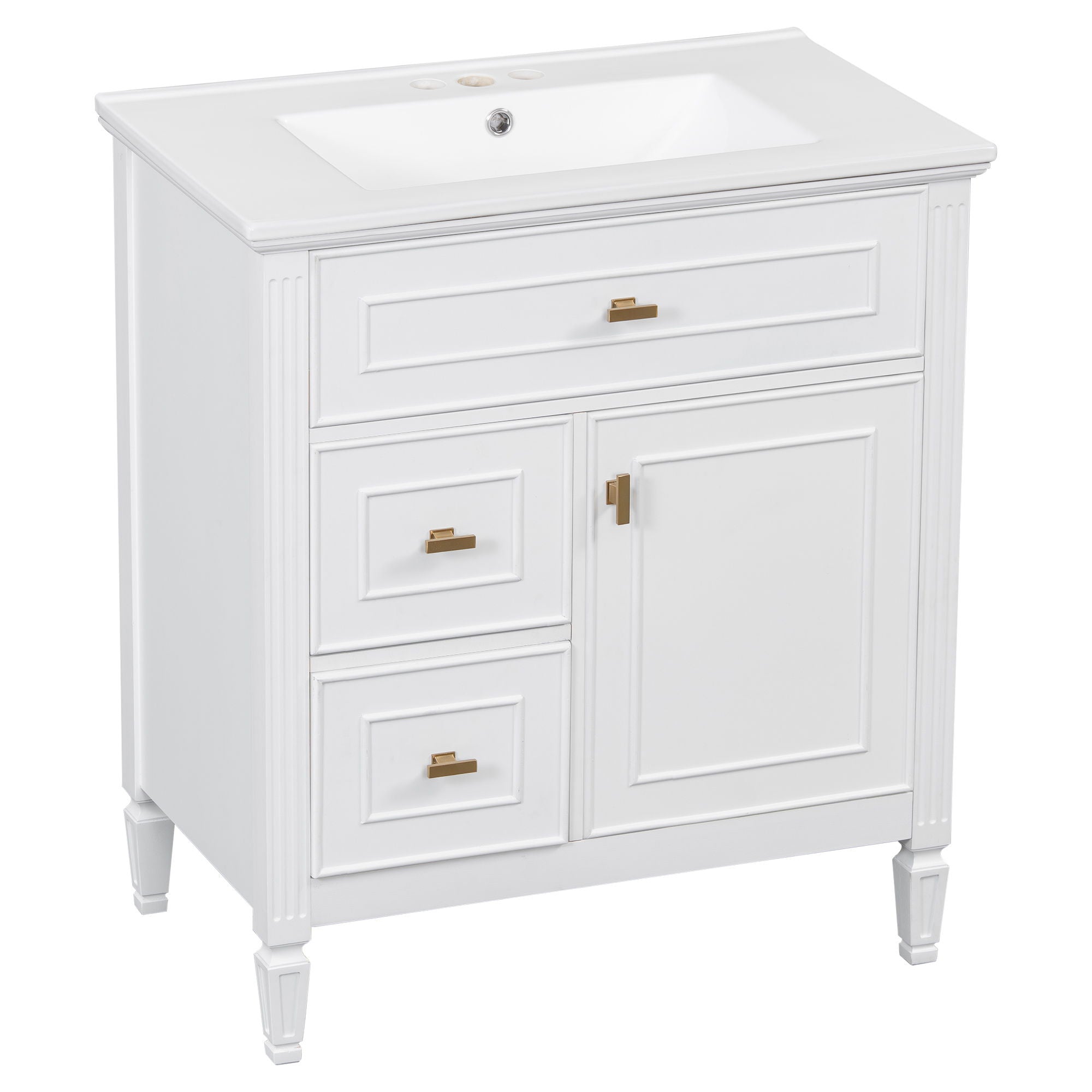 Modern Bathroom Vanity With Sink, 1 Flip Drawer And 2 Drawers, Adjustable Shelf