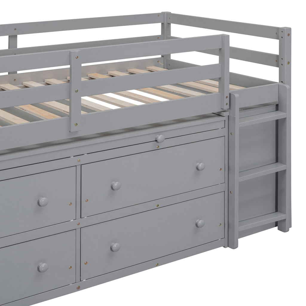 Loft Bed With Retractable Writing Desk And 4 Drawers, With Lateral Portable Desk And Shelves