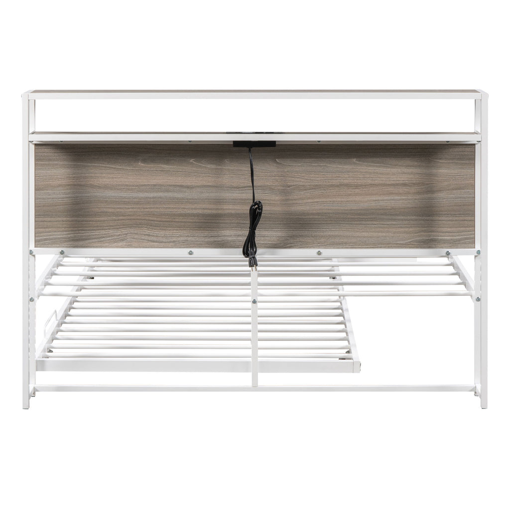Platform Bed Frame With Trundle, USB Ports And Slat Support, No Box Spring Needed