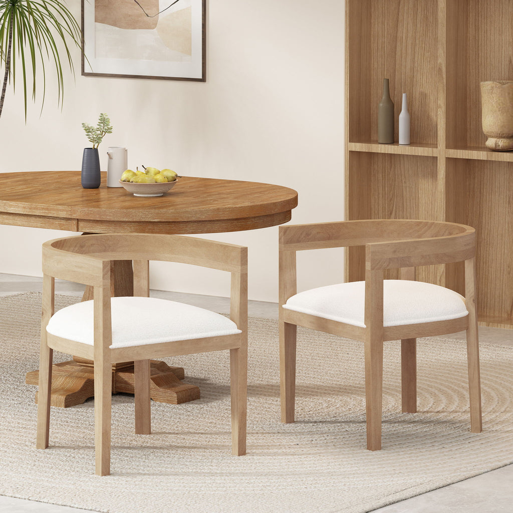 Modern Mid Century Dining Arm Chair Set With Upholstered Frame - Natural