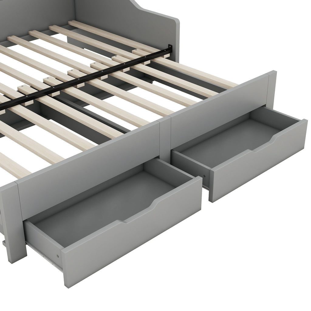 Daybed Frame With Storage Bookcases, 2 Drawers, Charging Station