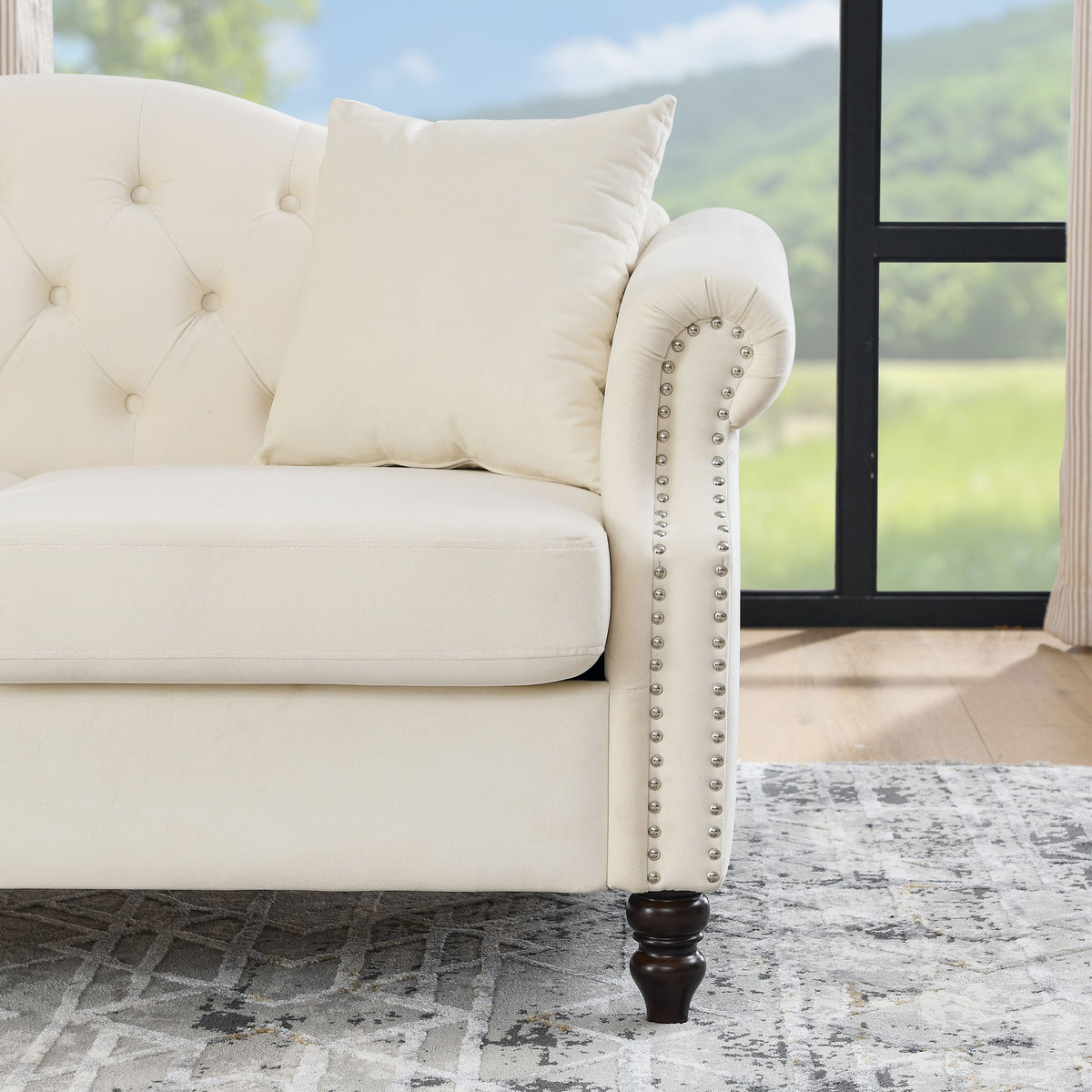 2 Seater Chesterfield Sofa With Rolled Arms And Nailhead Trim For Living Room