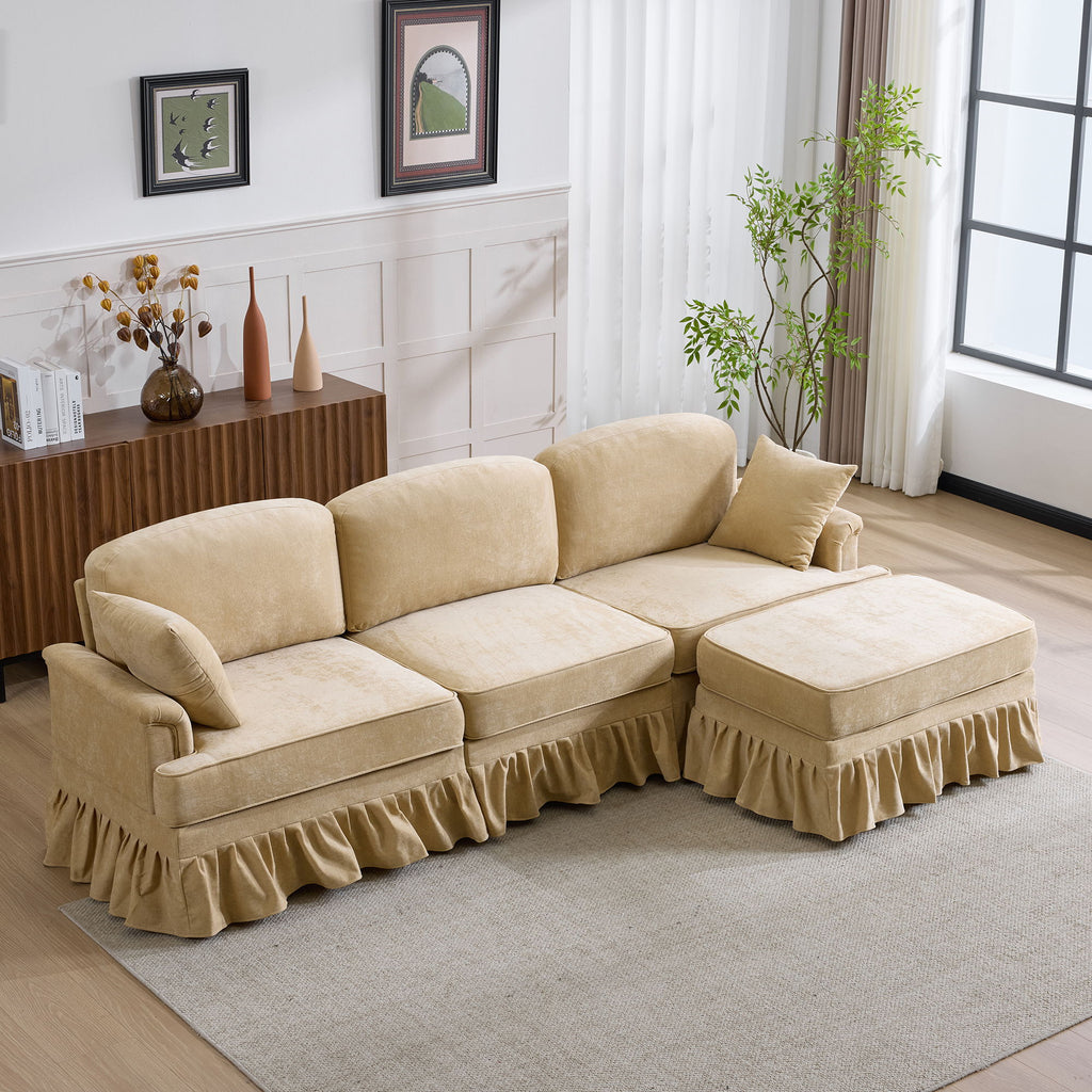 Cloud Sofa With Removable Ruffled Skirt With Ottoman And Flared Arms