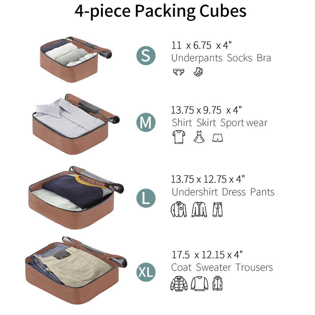 4 Piece Luggage Suitcase Set, Hard Shell Lightweight Expandable Travel Luggage With 4 Packing Cubes