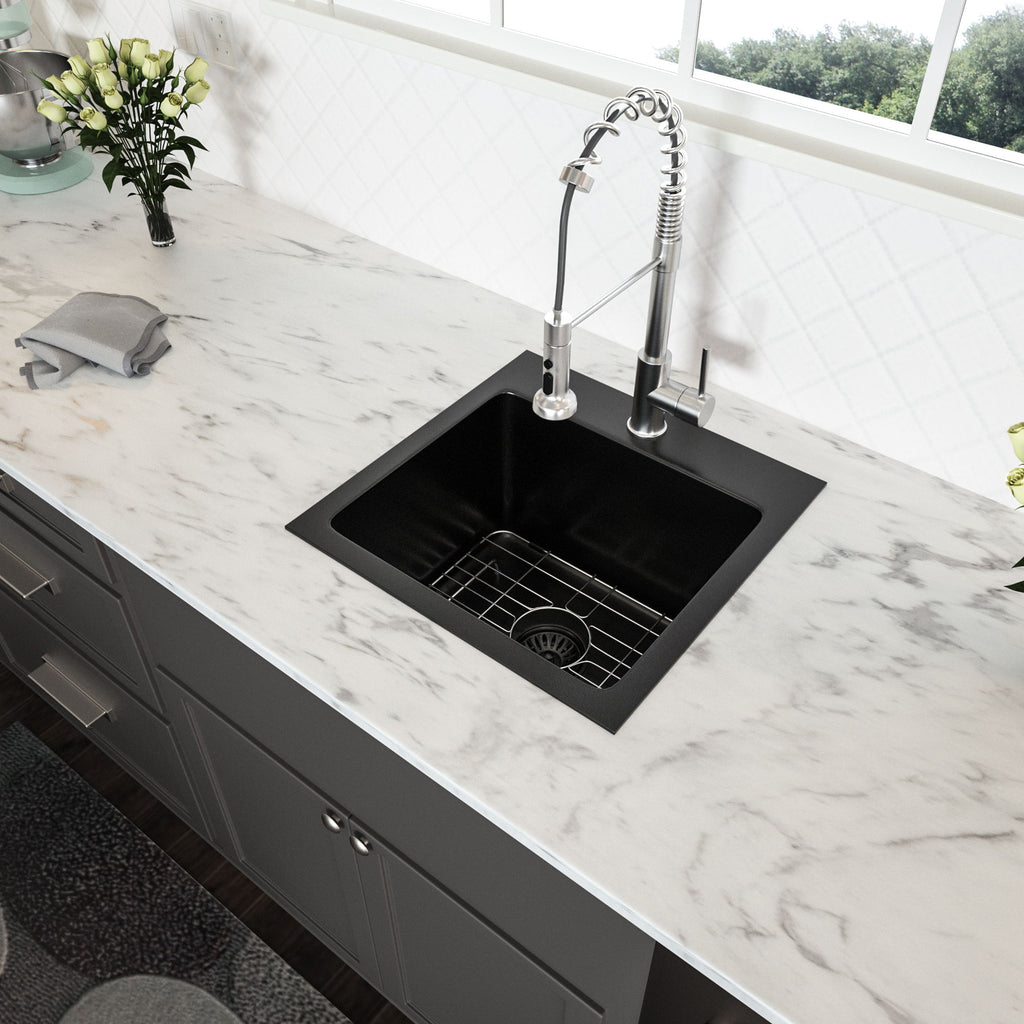 Topmount 16G Stainless Steel Kitchen Sink Deep Single Bowl - Gunmetal Black