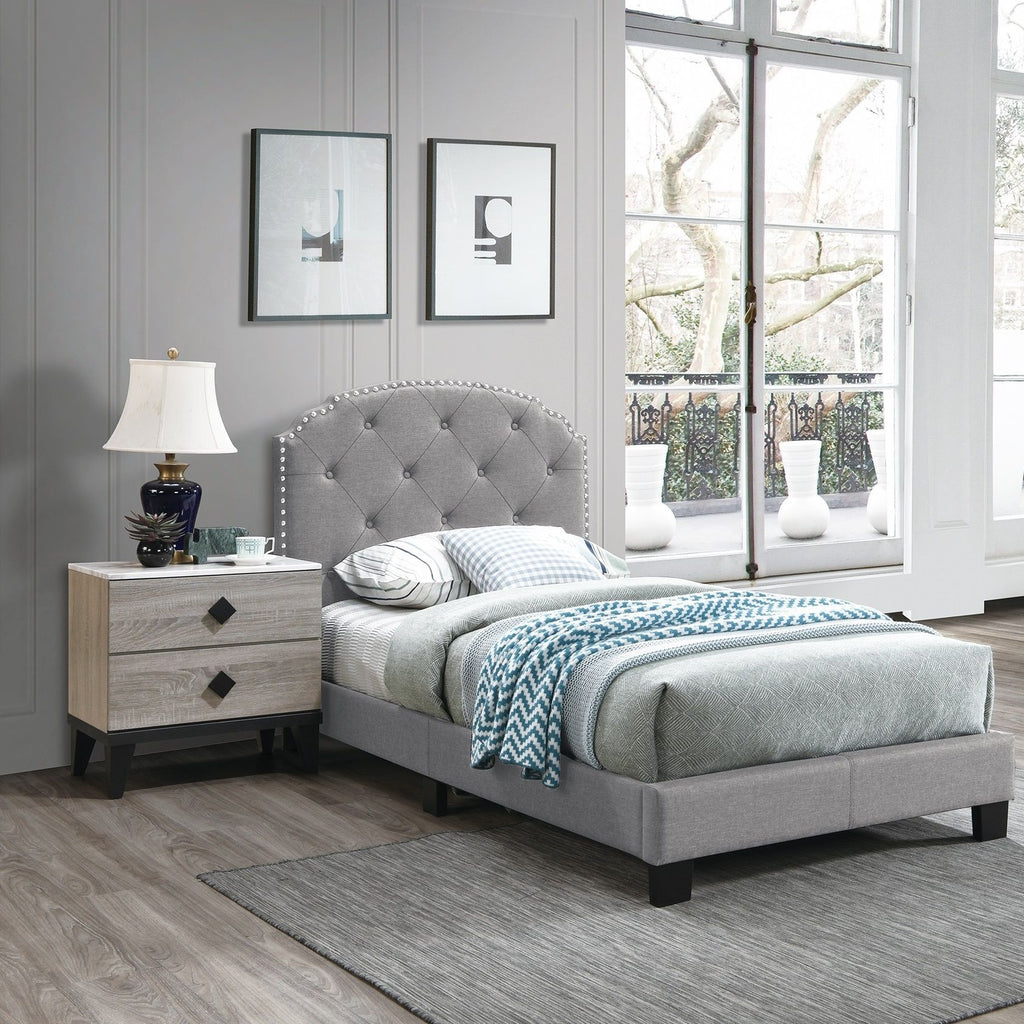 Button Tufted Bed With Nailhead Trim