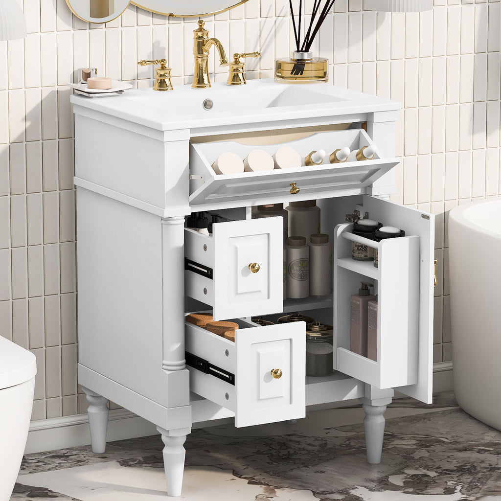 Freestanding Bathroom Vanity With Sink, Adjustable Shelf & Flip Drawer